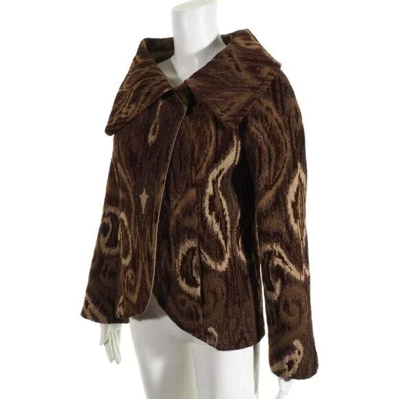 Brocade Womens Jacket S / M Lined Brown Tan Shawl Collar Hand Taylored - Picture 3 of 12